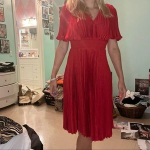 Red pleated long dress
